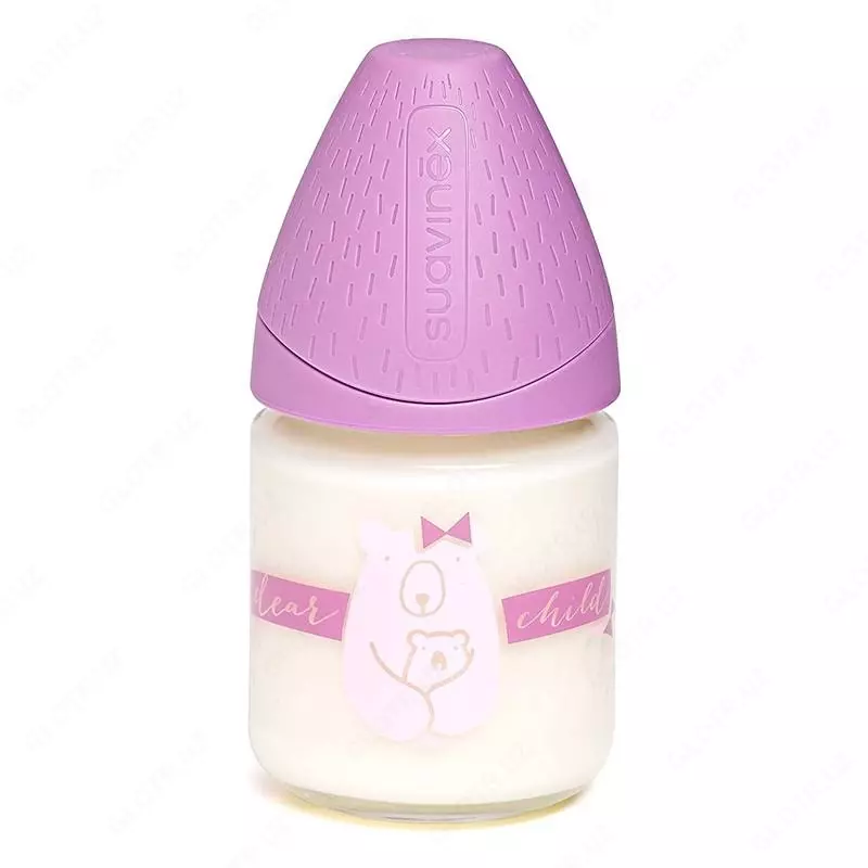 Suavinex o'rtacha hayot 120ml dumaloq ko'krak shishasi, binafsha ayiq