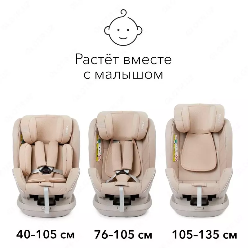 Happy Baby I-Unix bolalar uchun avtomobil o'rindig'i (0-1-2-3, 0 - 12 yosh, 36 kg gacha), Beige rangi