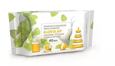 Влажные фито-салфетки LOVULAR для груди, 40 шт.