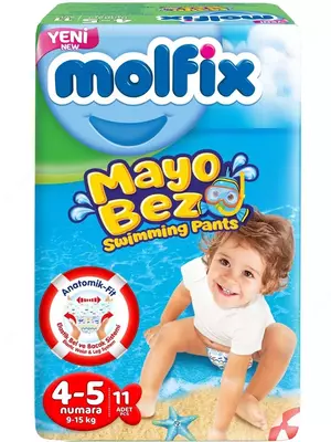 Molfix swimsuit suzish uchun tagliklar hajmi 4-5 (9-15 kg) 11 dona.