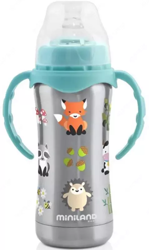 Термопоильник Miniland Thermobaby Silver с соской MINILAND Испания🇪🇸 , 180мл