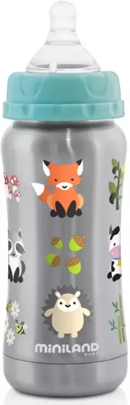 Термопоильник Miniland Thermobaby Silver с соской MINILAND Испания🇪🇸 , 180мл