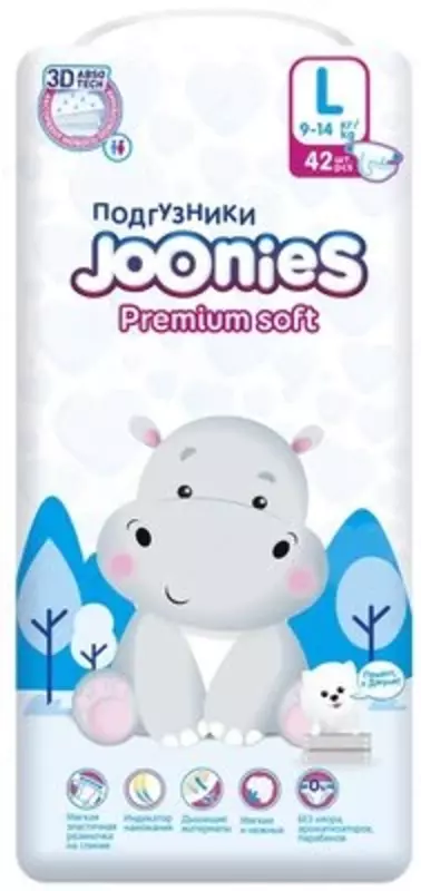 Joonies подгузники Premium Soft L 9-14 кг, 42 шт.