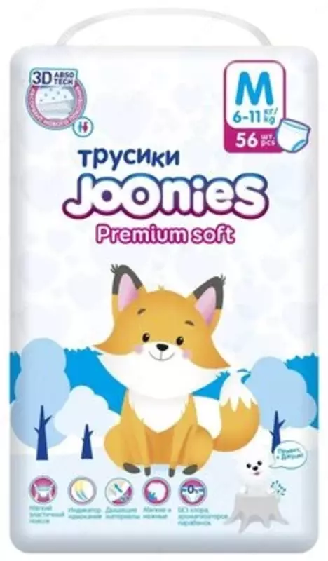 Joonies трусики Premium Soft M 6-11 кг, 56 шт., 2 уп.