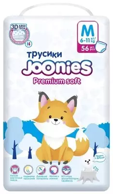 Joonies Premium Soft M trusiklari (6-11 kg) 56 dona, 3 ta qadoq