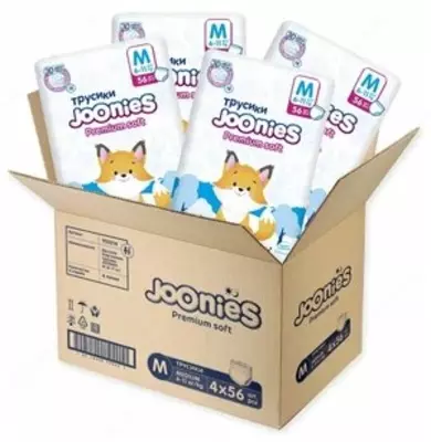 Joonies Premium Soft M trusiklari (6-11 kg) 56 dona, 4 ta qadoq