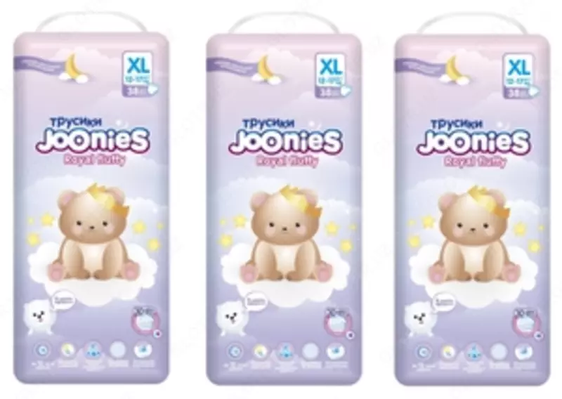Набор 3 х Joonies Подгузники- трусики Royal Fluffy размер XL (12-17 кг) 38 шт