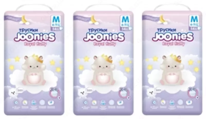 Joonies to'plami 3 X Joonies Royal Fluffy trusikli tagliklari hajmi M (6-11 kg) 54 dona