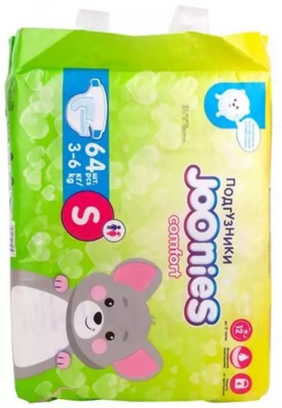 JOONIES Comfort Подгузники, размер S (3-6 кг), 64 шт.
