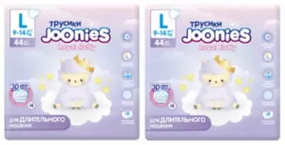 Joonies to'plami 2 X Joonies Royal Fluffy trusikli tagliklari hajmi L (9-14 kg) 44 dona