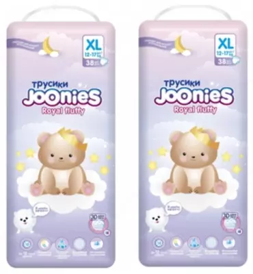 Joonies to'plami 2 X Joonies Royal Fluffy trusikli tagliklari hajmi XL (12-17 kg) 38 dona