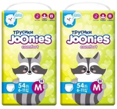 Joonies трусики Comfort M, 6-11 кг, 54 шт., 2 уп., белый