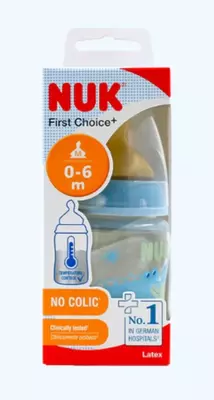 Nuk Бутылка FC+ Temp с латексной соской, 150 мл, голубая