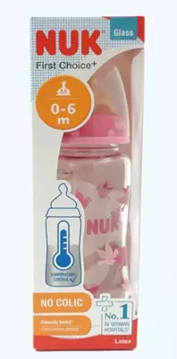 Nuk Бутылка FC+ Temp с латексной соской, стекло, 240 мл
