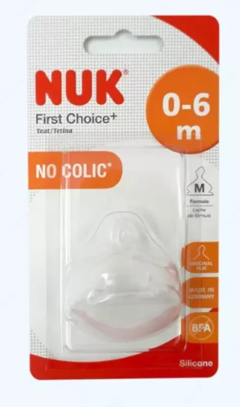 Nuk Соска для бутылочки First Choice+, 0-6 мес., силиконовая