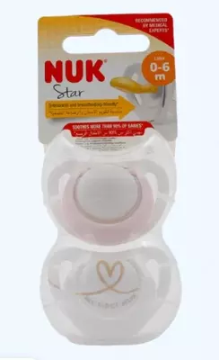 Nuk emzik Star lateks, 0-6 oy, qiz uchun, 2 dona