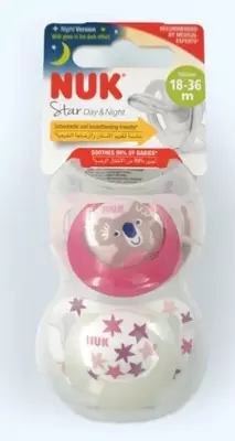 Nuk Пустышка Star Day&Night, 18-36 мес., для девочек, 2 шт