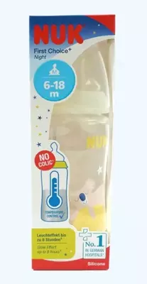 Nuk shisha FC+ Night Temp silikon nipel bilan, 6-18 oy, 300 ml