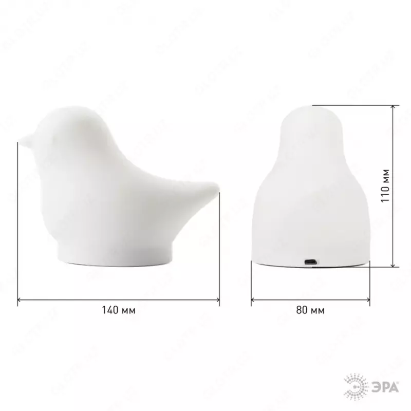 Светодиодный ночник силиконовый светильник ЭРА, белый, на батарейках или от USB