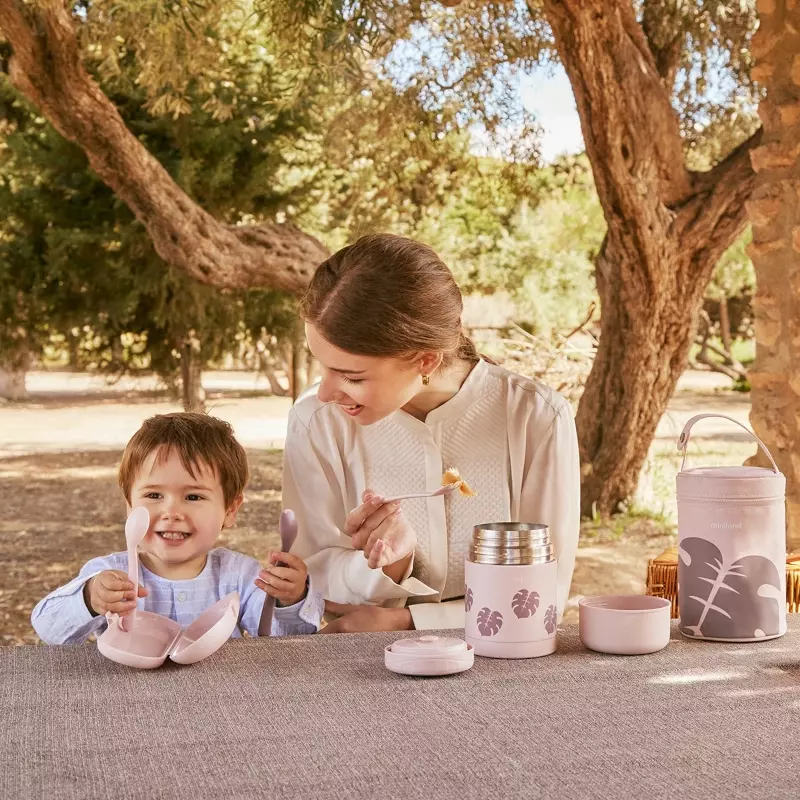 Miniland Terra picnet blush konteyneridagi vilkalar pichoq to'plami