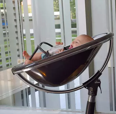 Детский стульчик для кормления Mima Moon (комплект черный, серебрянное мягкое сиденье)