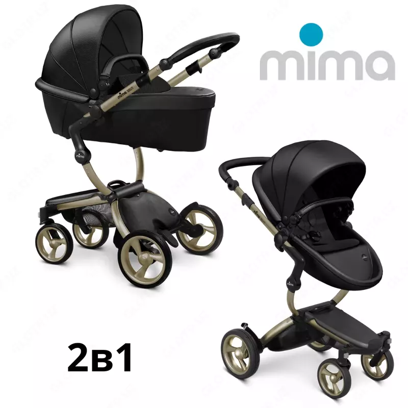 Коляска Mima Xari 4G Champagne Gold 2в1 (люлька + прогулка Black + матрасик)