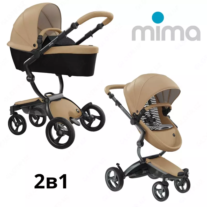 Коляска Mima Xari 4G Graphite Grey 2в1 (люлька + прогулка Latte +матрасик)