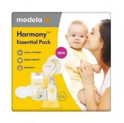 Medela Молокоотсос HARMONY Essentials (бутылка 150 мл, соска сил, 4 пакета д/сбора молока, 4 ультрат. прокладки впитывающие)