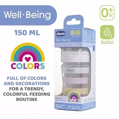 Бутылочка для кормления Well-Being Plastic Feeding Bottle 150ml SLOWFLOW 0м+ SIL, WHITE, арт.CH28611-11