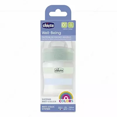 Бутылочка для кормления Well-Being Plastic Feeding Bottle 150ml SLOWFLOW 0м+ SIL, GREEN, арт.CH28611-21