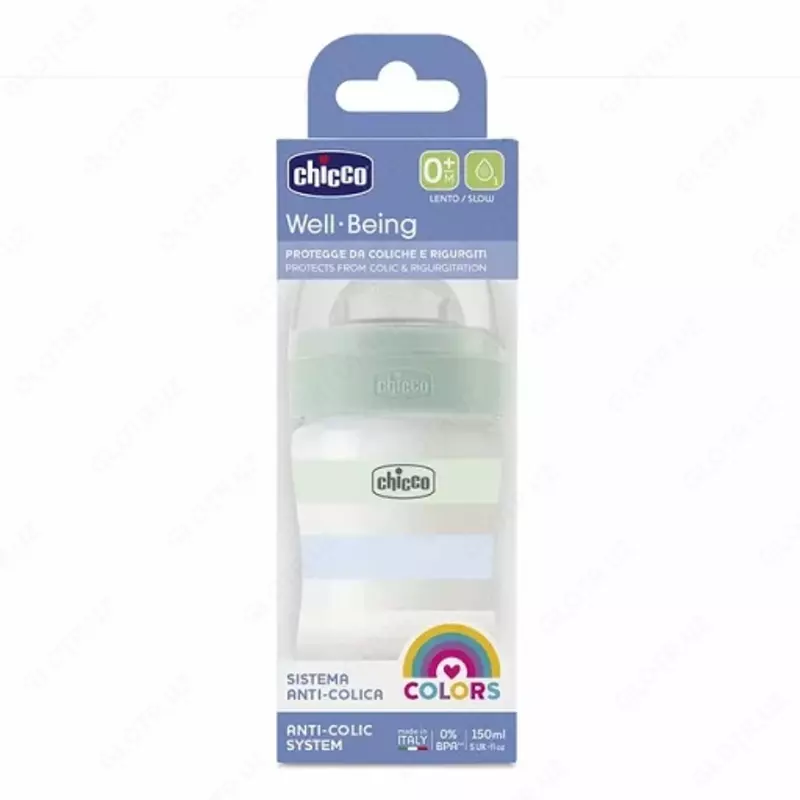 Бутылочка для кормления Well-Being Plastic Feeding Bottle 150ml SLOWFLOW 0м+ SIL, GREEN, арт.CH28611-21