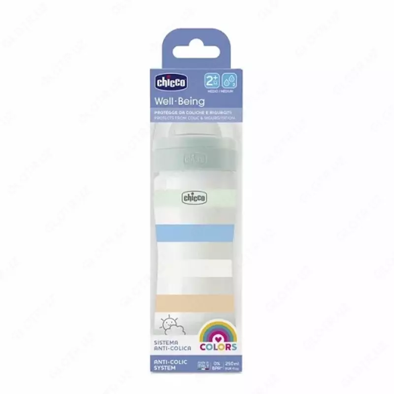 Well-Being Plastic Feeding Bottle 250ml Medium FLOW 2m+ il, GREEN, Art.ch28623-21 oziqlantirish shishasi