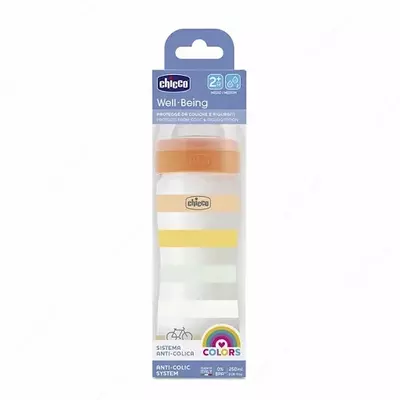 Бутылочка для кормления Well-Being Plastic Feeding Bottle 250ml MEDIUMFLOW 2м+ SIL, ORANGE, арт.CH28623-31