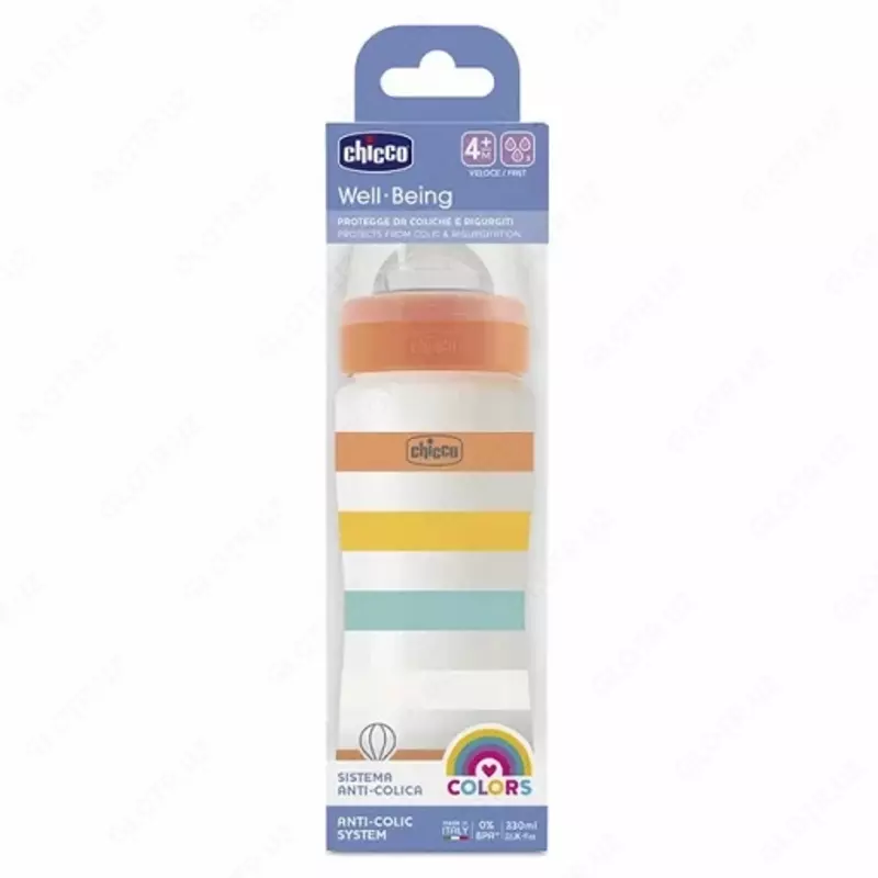 Бутылочка для кормления Well-Being Plastic Feeding Bottle 330ml FASTFLOW SIL, ORANGE, арт.CH28637-31