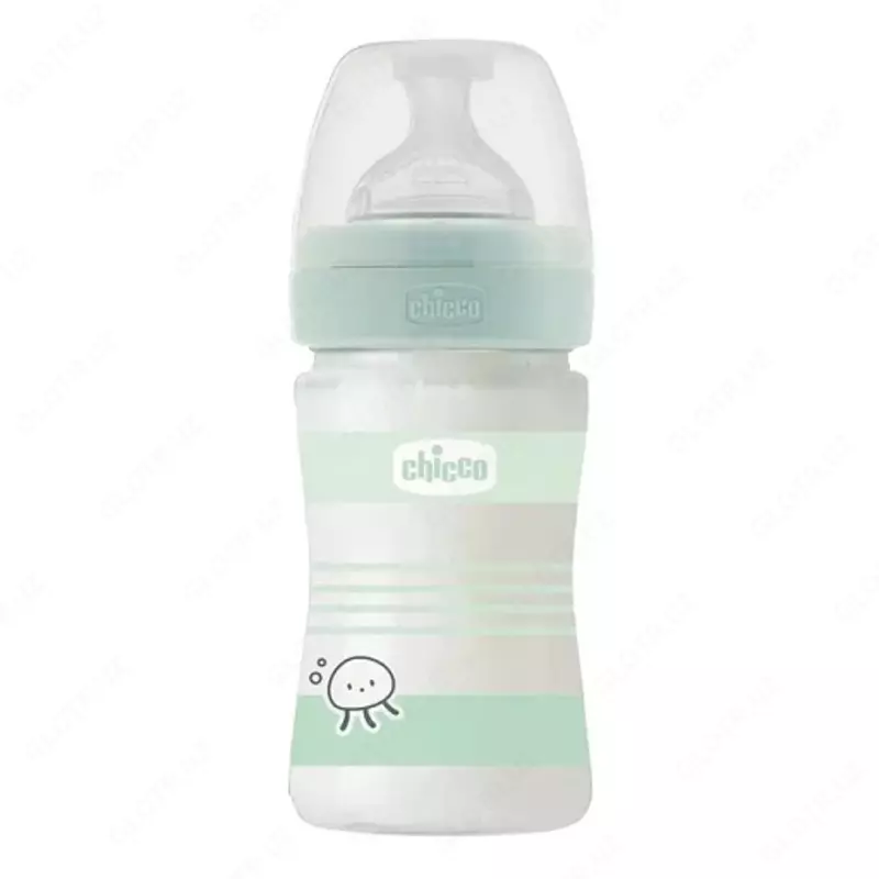 Бутылочка для кормления Well-Being GLASS Feeding Bottle 150ml SLOWFLOW 0м+ SIL, GREEN, арт.CH28711-31