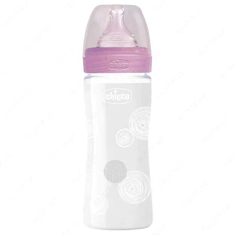 Бутылочка для кормления Well-Being GLASS Feeding Bottle 240ml SLOWFLOW 0м+ SIL, PINK, арт.CH28721-11