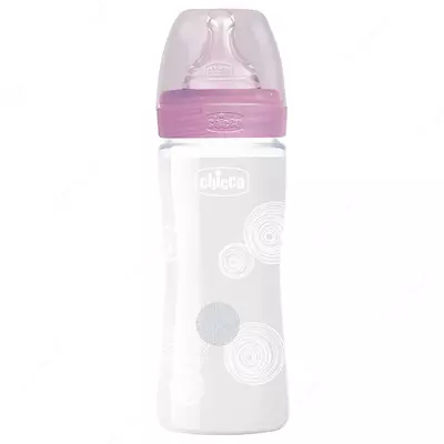 Бутылочка для кормления Well-Being GLASS Feeding Bottle 240ml SLOWFLOW 0м+ SIL, PINK, арт.CH28721-11