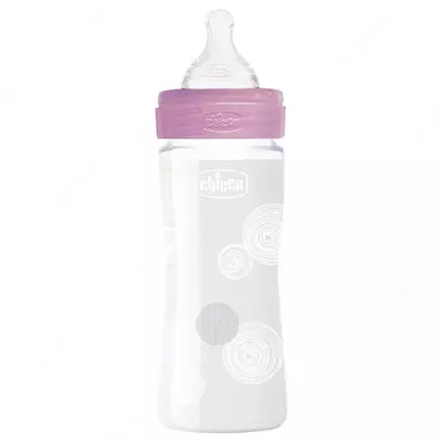 Бутылочка для кормления Well-Being GLASS Feeding Bottle 240ml SLOWFLOW 0м+ SIL, PINK, арт.CH28721-11