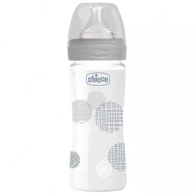 Oziqlantirish shishasi Well-being GLASS Feeding Bottle 240ml SLOW FLOW 0m + sil, BLUE, Art.CH28721-21