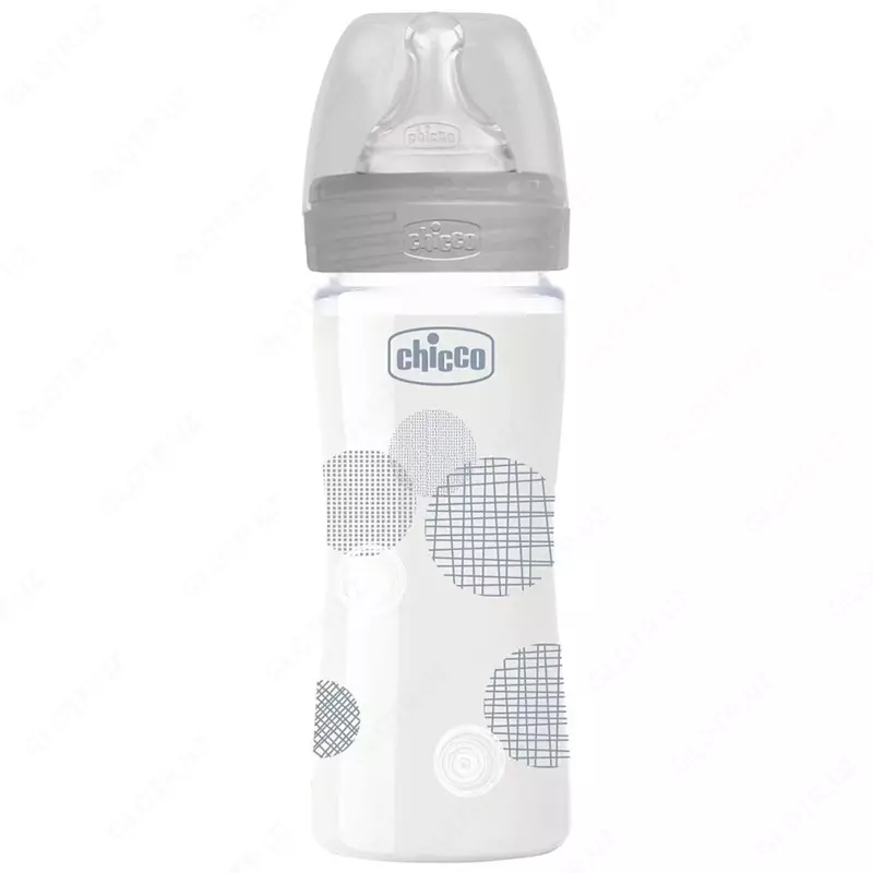 Бутылочка для кормления Well-Being GLASS Feeding Bottle 240ml SLOWFLOW 0м+ SIL, BLUE, арт.CH28721-21