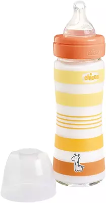 Бутылочка для кормления Well-Being GLASS Feeding Bottle 240ml SLOWFLOW 0м+ SIL, YELLOW, арт.CH28721-31