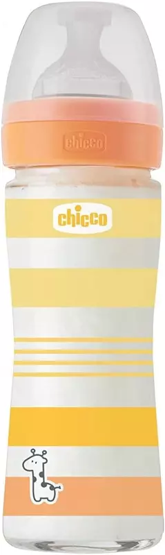 Бутылочка для кормления Well-Being GLASS Feeding Bottle 240ml SLOWFLOW 0м+ SIL, YELLOW, арт.CH28721-31