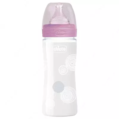 Бутылочка для кормления Well-Being GLASS Feeding Bottle 240ml Slow Flow 0m+ Silicone, PINK арт.CH28721-10