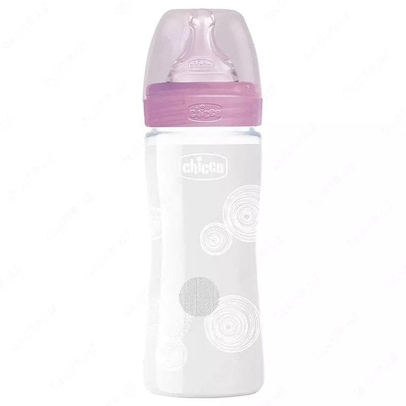 Бутылочка для кормления Well-Being GLASS Feeding Bottle 240ml Slow Flow 0m+ Silicone, PINK арт.CH28721-10