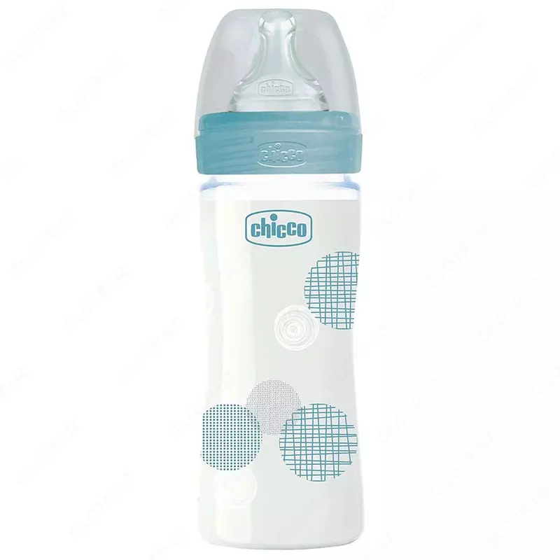Бутылочка для кормления Well-Being GLASS Feeding Bottle 240ml Slow Flow 0m+ Silicone, BLUE арт.CH28721-20