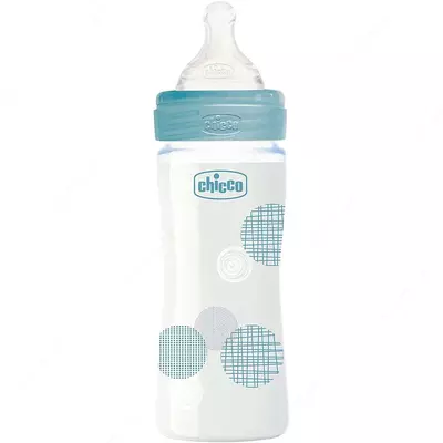 Бутылочка для кормления Well-Being GLASS Feeding Bottle 240ml Slow Flow 0m+ Silicone, BLUE арт.CH28721-20