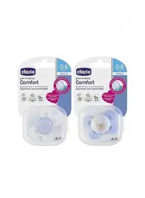 Соска-пустышка PHYSIOCOMFORT BLUE/WHITE 0-6m SIL 1PC, арт.CH74911-21