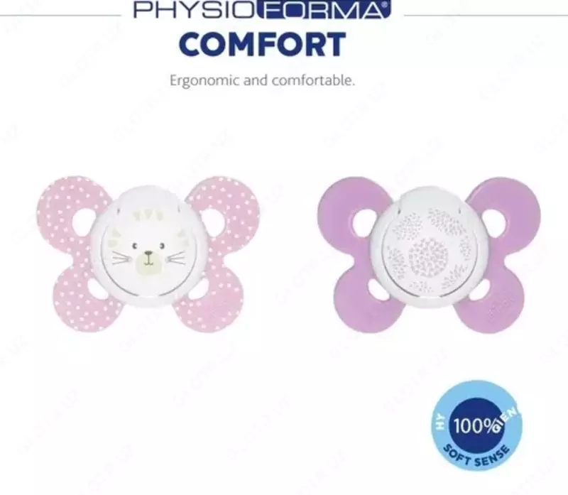 Соска-пустышка PHYSIO COMFORT PINK/PURPLE 6-16m SIL 1PC, арт.CH74913-11