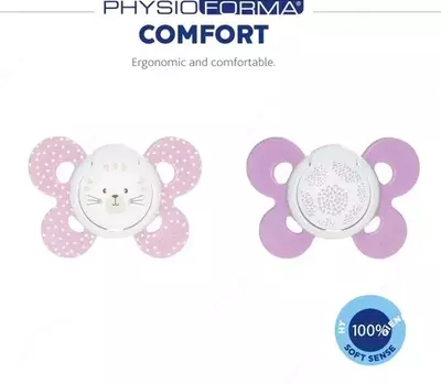 Соска-пустышка PHYSIO COMFORT PINK/PURPLE 6-16m SIL 1PC, арт.CH74913-11