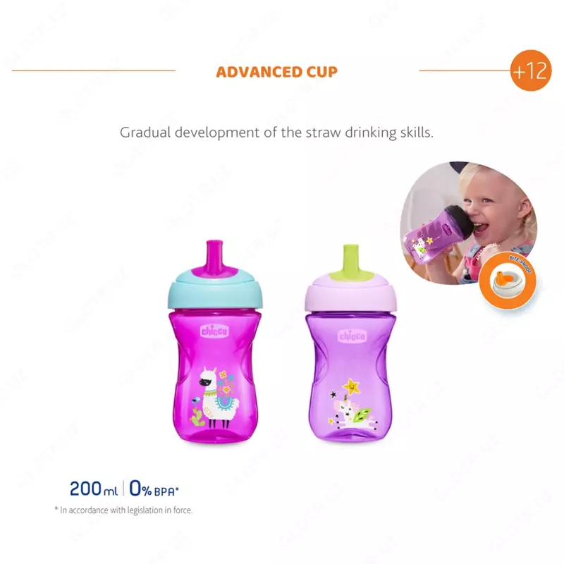 Поильник с трубочкой ADVANCE CUP 12m+ PINK/PURPLE, арт.CH069411